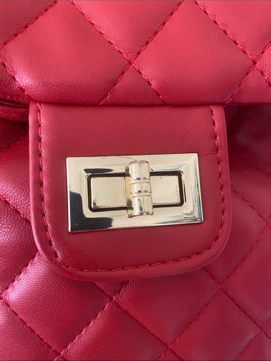 Quilted Red faux Leather Backpack with Gold-Tone Hardware main image 5